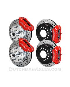 Wilwood Disc Brake kits, 11 inch rotor Front & Rear bundle, drilled & slotted vented rotors, red calipers

